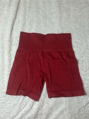 Colsie Ribbed High-Waist Athletic Bike Shorts in Deep Red